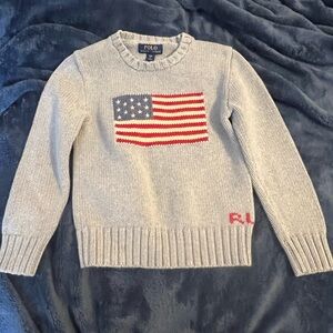 Polo Ralph Lauren Sweater Boys Kids 8 American Flag Gray